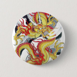 Japanse gele draak ronde button 5,7 cm