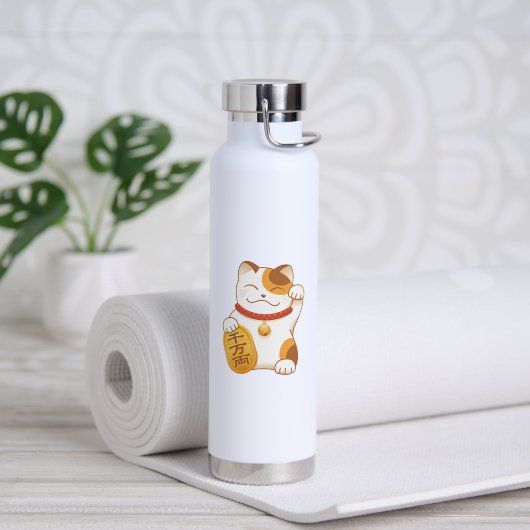 Japanse Geluks Kat, Maneki Neko Waterfles (Yoga (Gedraaid) )