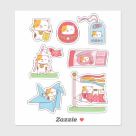Japanse gelukscharms Neko kat stickerpakket Sticker