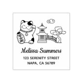 Japanse Gelukskat, Maneki Neko Adres 2 Rubberstempel (Afrduk)