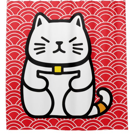 Japanse gelukskat of Maneki-Neko Douchegordijn (Voorkant)