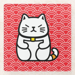 Japanse gelukskat of Maneki-Neko Glazen Onderzetter