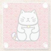 Japanse gelukskat of Maneki-Neko Glazen Onderzetter (Achterkant)