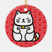 Japanse gelukskat of Maneki-Neko Keramisch Ornament (Voorkant)