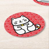 Japanse gelukskat of Maneki-Neko Ronde Kartonnen Onderzetter (Gebogen)