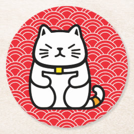 Japanse gelukskat of Maneki-Neko Ronde Kartonnen Onderzetter