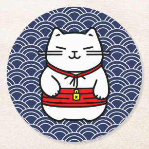 Japanse gelukskat of Maneki-Neko Ronde Kartonnen Onderzetter