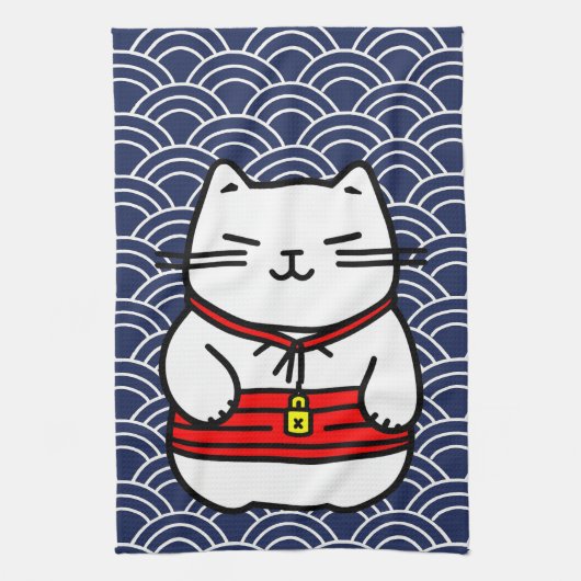 Japanse gelukskat of Maneki-Neko Theedoek (Verticaal)