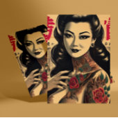 Japanse getatoeëerde pin-up briefkaart