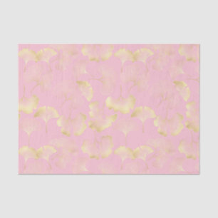 Japanse Ginkgo Goud Lijnkunst Roze Patroon Tissuepapier