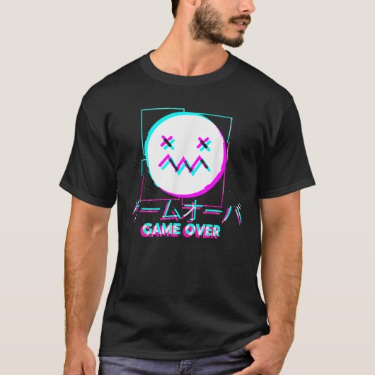 Japanse Glitch Sad Anime Girl jongen speelde over T-shirt (Voorkant)
