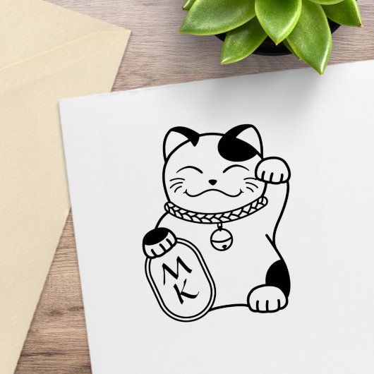 Japanse Goed Geluk Kat, Maneki Neko - Monogram Rubberstempel