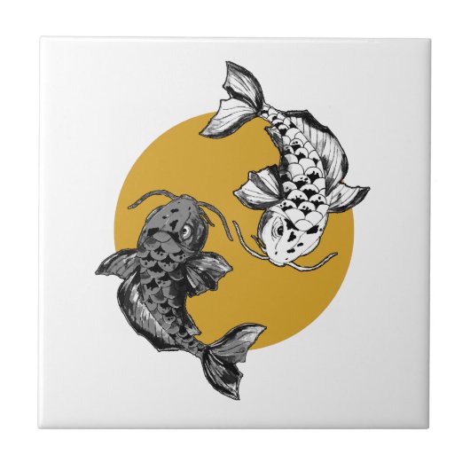 Japanse Golden Sun Koi Carps Tegeltje (Voorkant)
