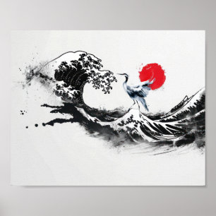 Japanse Golf , Reiger, minimale schilderkunst  Poster