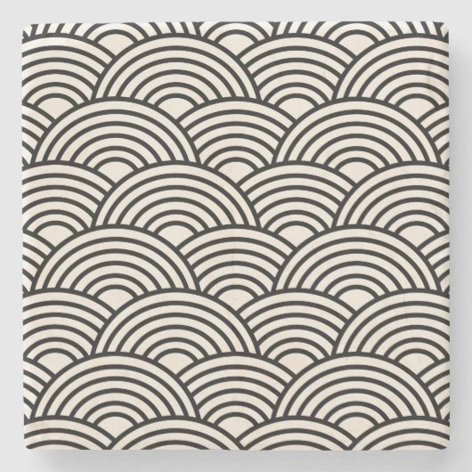 Japanse Golf Seigaiha Black en Cream White Stenen Onderzetter (Voorkant)