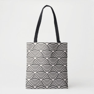 Japanse Golf Seigaiha Black en Cream White Tote Bag