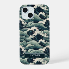 Japanse Golfprint met Monogram iPhone 15 Case
