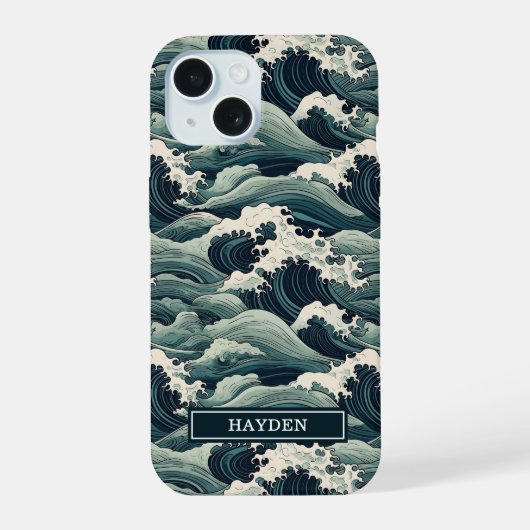 Japanse Golfprint met Monogram iPhone 15 Case (Achterkant)