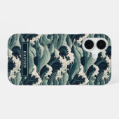 Japanse Golfprint met Monogram iPhone 16 Hoesje (Achterkant horizontaal)