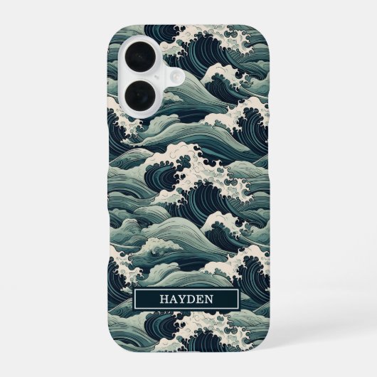 Japanse Golfprint met Monogram iPhone 16 Hoesje (Achterkant)