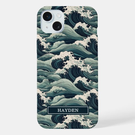 Japanse Golfprint met Monogram iPhone Hoesje (Achterkant)