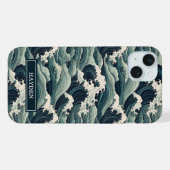 Japanse Golfprint met Monogram iPhone Hoesje (Achterkant horizontaal)