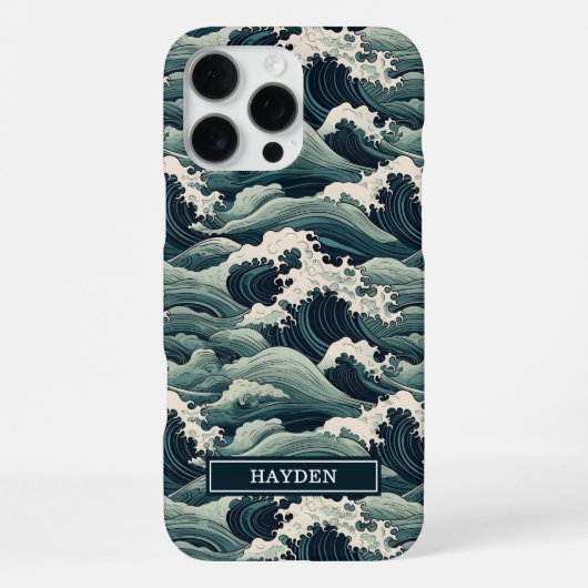 Japanse Golfprint met Monogram iPhone Hoesje (Achterkant)