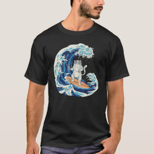 Japanse Golfslag Surfende Kat Eet Sushi T-shirt