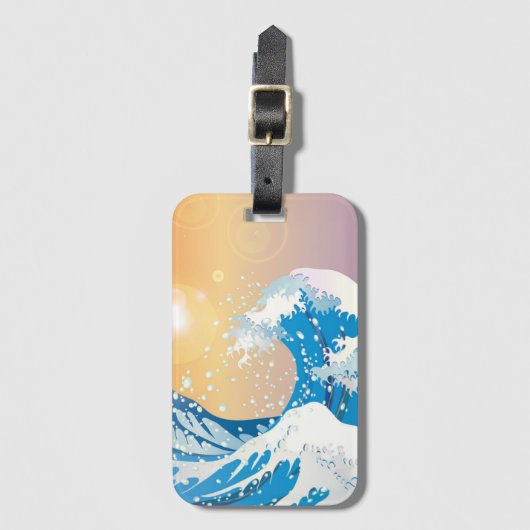 Japanse Golve Art Sunset Ocean Bagagelabel (Voorkant (verticaal))