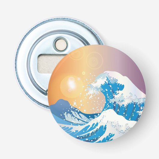 Japanse Golve Art Sunset Ocean Button Flesopener (Voorkant)