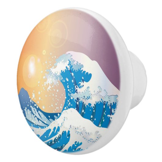 Japanse Golve Art Sunset Ocean Keramische Knop (Rechts)