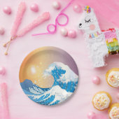 Japanse Golve Art Sunset Ocean Papieren Bordje (Feest)