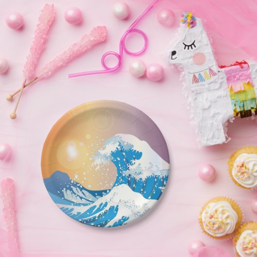 Japanse Golve Art Sunset Ocean Papieren Bordje (Feest)