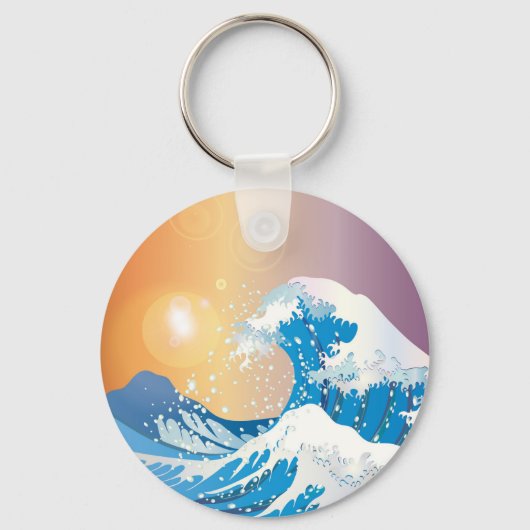 Japanse Golve Art Sunset Ocean Sleutelhanger (Voorkant)