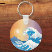 Japanse Golve Art Sunset Ocean Sleutelhanger (Achterkant)