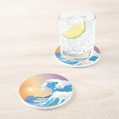 Japanse Golve Art Sunset Ocean Zandsteen Onderzetter (Zijkant)