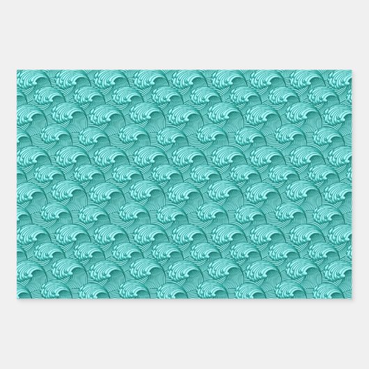  Japanse golven, Blue.Turquoise, Blk/White Inpakpapier Vel (Voorkant 2)