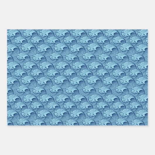  Japanse golven, Blue.Turquoise, Blk/White Inpakpapier Vel (Voorkant)