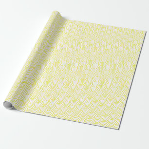 Japanse Golven, Geel op Wit Verpakkend Document Cadeaupapier