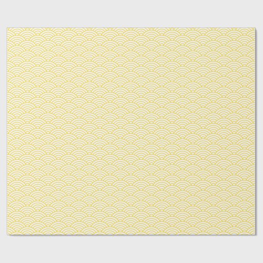 Japanse golven, gouden geel op wit cadeaupapier (Vlak)