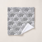  Japanse golven, grijs / grijs en wit Bad Handdoek (Wasdoekje)