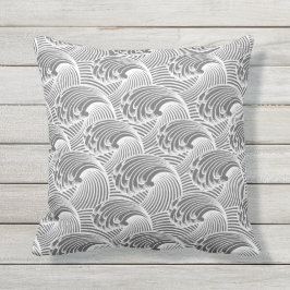  Japanse golven, grijs / grijs en wit Buitenkussen