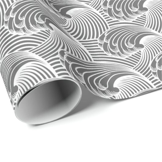 Japanse golven, grijs / grijs en wit Cadeaupapier (Rol Hoek)