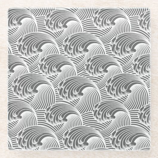  Japanse golven, grijs / grijs en wit  Glazen Onderzetter (Voorkant)