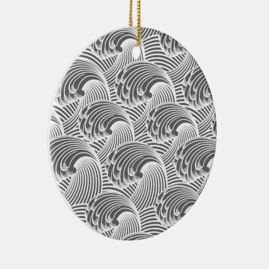  Japanse golven, grijs / grijs en wit Keramisch Ornament (Rechts)