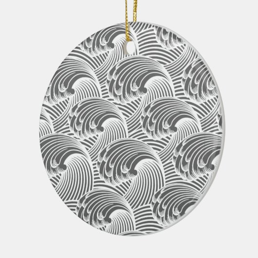  Japanse golven, grijs / grijs en wit Keramisch Ornament (Links)