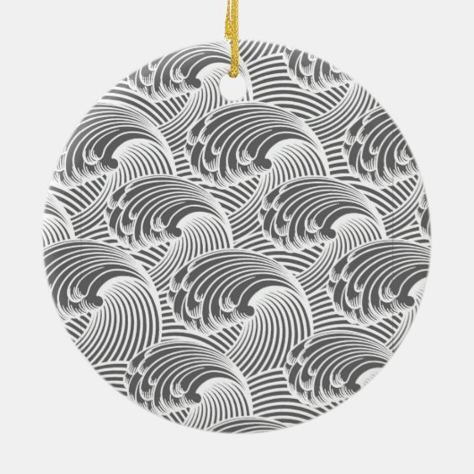  Japanse golven, grijs / grijs en wit Keramisch Ornament (Achterkant)