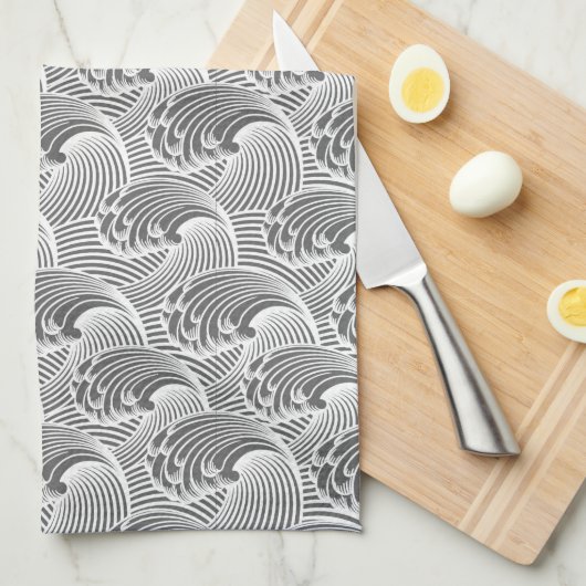  Japanse golven, grijs / grijs en wit Theedoek (Quarter Fold)