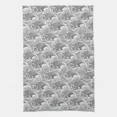 Japanse golven, grijs / grijs en wit Theedoek (Verticaal)