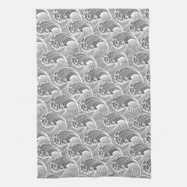  Japanse golven, grijs / grijs en wit Theedoek